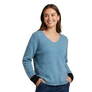 Gudrun Sjoden Alpaca Blend Sweater Blue With Black Cuff Super Soft Size XL